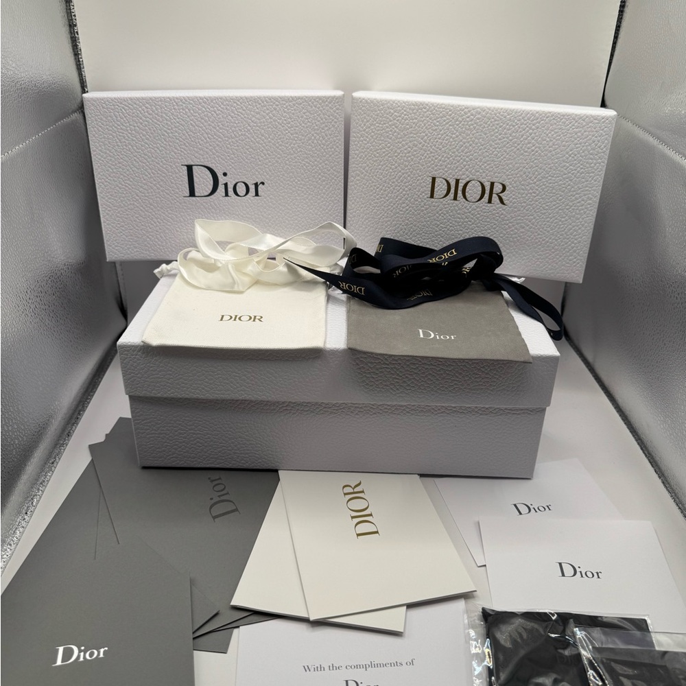 Dior White Boxes with Navy and Cream Ribbons